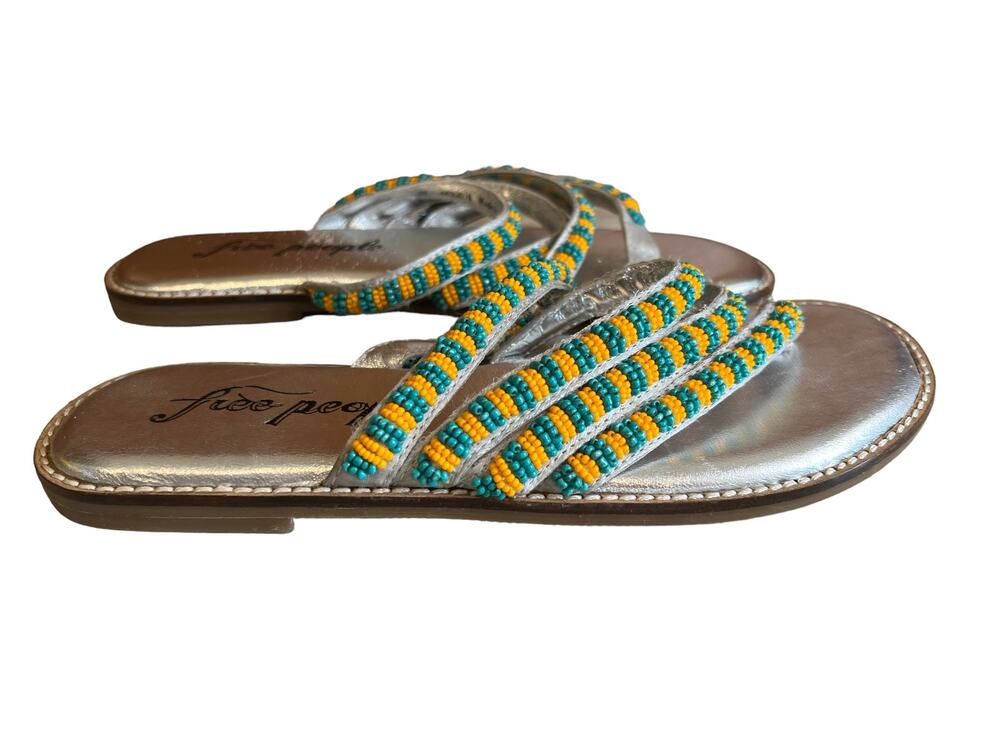 Free People Beatrice Beaded Flat Sandals Turquoise Silver